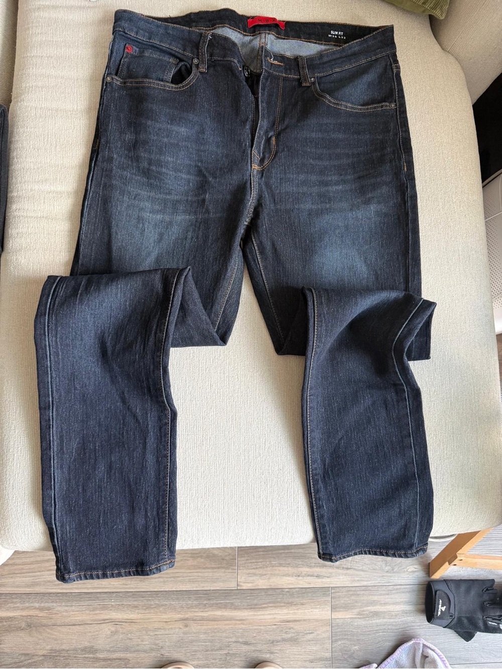 Straight Fit Men's Jeans in Washed Dark Blue